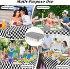 QZYL 4Pack Plastic Table Cloth Disposable, 54" x 108" Waterproof Tablecloths Rectangular, Black and White Checkered Table Cover for Picnic Birthday Party Supplies Outdoor Gathering BBQ Holiday Dinner
