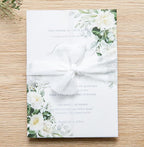 PONATIA 50 PCS Vellum Jackets for 5x7 Invitations- 135gsm White Floral Printed Vellum Sleeves, Quinceanera Wedding Invitation Cards Wraps, Green Flower Transparent Jacket