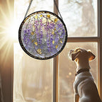 Stained Glass Window Hanging - Wisteria Flower Golden Leaves Sun Catcher for Door Home Decor Plant Suncatcher Christmas Mother's Day Birthday Gifts for Women Men Lovers Mom Nana 11.8 in