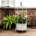 Vintage Rustic Birdcage Planter Stand, Farmhouse Distressed Decorative Metal Round Plants Holder, Outdoor Garden Flower Pot for Climbing Plants, Home Patio Yard Balconies Decor
