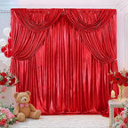 Christmas Backdrop Curtains Glitter Fabric - 4.8x8FT 4 Panels Red Background for Baby Shower Birthday Photography Decoration (19.2x8FT)