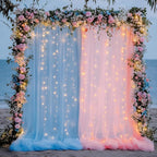 Fomcet Tulle Curtains with Lights String Pink and Blue 10FT X 10FT Sheer Backdrop Curtains for Parties Wedding Baby Shower Photo Shoot Decorations (2 Panels 5 x 10FT)
