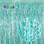 4 Pack 3.3 ft x 6.6 ft Wavy Aqua Teal Blue Tinsel Foil Fringe Curtains Backdrop - Wave Metallic Foil Curtains for Wedding Girl Princess Bachelorette Euphoria Theme Party Decoration