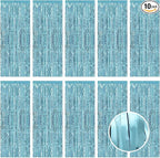 10 Pack Blue Foil Curtain Backdrop 3.2ft x 9.8ft Metallic Tinsel Foil Fringe Curtains Streamer Photo Booth Backdrop for Birthday Party Engagement Bachelorette Party Decorations (Light Blue)