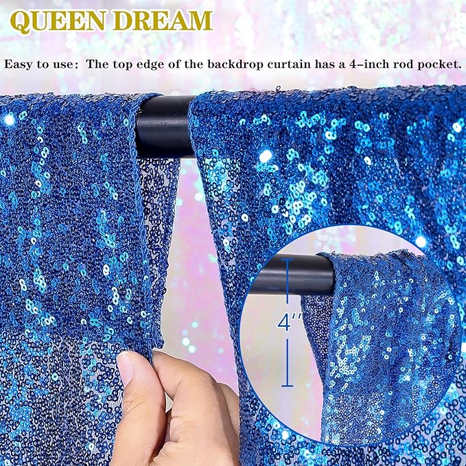 4 Pack Royal Blue Curtains 2ftx8ft Sequin Backdrop Drapes for Birthday Wedding Party Photo Backdrop Decorations