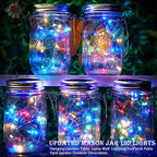 SunKite Solar Mason Jar Lights [Updated], 8 Pack 20 LED Waterproof Fairy Firefly Jar Lids String Lights with Hangers(NO Jars), Patio Yard Garden Wedding Decoration(Multi-Colored)