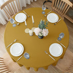 Biscaynebay Textured Fabric Round Christmas Tablecloths 70" for Tables Diameters from 30" to 48", Gold Water Resistant Tablecloths for Dining, Kitchen, Wedding, Parties etc. Machine Washable