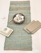 Chardin home Natural Jute Table Runner 13x48 Inch – Vintage Boho Rustic Table Decor – Handwoven Table Runner in Natural Jute and Aqua Turquoise – Farmhouse Dining or Console Table Accent