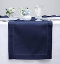 Solino Home Linen Navy Blue Table Runner 36 Inches - Classic Hemstitch, 100% Pure Linen Coffee Table Runner 14 x 36 Inch Ideal for Dresser Tables - Fall, Autumn, Halloween, Thanksgiving, Christmas