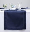 Solino Home Linen Navy Blue Table Runner 72 Inches Long - 100% Pure Linen Hemstitch Table Runner 14 x 72 Inch for Dresser, Dining, Fall, Autumn, Halloween, Thanksgiving, Christmas - Classic Hemstitch