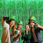 4 Pack Green Foil Fringe Curtain Backdrop, 3.28Ft x 8.2Ft Metallic Tinsel Foil Fringe Streamer Curtains for Photo Booth Props Decor Party Supplies