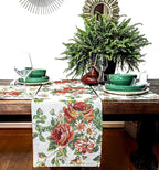 Tache Sweet Roses Spring Summer Flower Traditional French Country Vintage White Red Floral Decorative Woven Tapestry Long Kitchen Dining Table Runners, 13 x 90