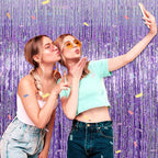 6 Pack Light Purple Foil Fringe Curtain Backdrop, 3.28Ft x 8.2Ft Metallic Tinsel Foil Fringe Streamer Curtains for Photo Booth, Christmas Day, New Year, Wedding Party Decorations