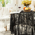 Gorgeous Round Lace Tablecloth,Vintage Floral Embroidered Table Cloths, Chic Round Table Cover for Wedding Banquet HolidayDinner Tables 60INCH (Black)
