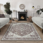Bloom Rugs Washable Non-Slip 5' x 7' Rug - Dark Brown Traditional Medallion Area Rug for Living Room, Bedroom, Dining Room, and Kitchen - Exact Size: 5' x 7'
