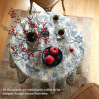 ISAENNE Designer French Linen Round Tablecloth,Blue Floral Washable Indoor Table Cloth,Durable Home Decor Tablecloths for Dining Thanksgiving Kitchen Party Christmas,Diameter 67"-Ruyi B