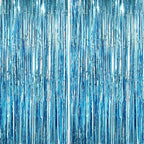 GCB 2Pack Blue Metallic Tinsel Foil Fringe Curtains, Blue Door Streamers Photo Booth Backdrop for Birthday Party, Tinsel Curtain Backdrop for Baby Shower Bachelorette Xmas Party Decorations