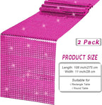 Durony 2 Pack Disco Table Runner 11 x 108 Inch Mirror Hot Pink Glitter Foil With Sparkle Sequin for Bachelorette, 70s, Cowgirl Party Decorations