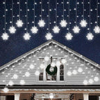 Christmas White Icicle Lights with Snowflake, 150 LED Curtain Lights with 8 Lighting Modes, Plug in Twinkle Lights for Home Christmas Wedding Party Decoration