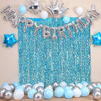 4 Pack Teal Aqua Blue Wavy Foil Fringe Curtains Party Decorations - 3.3 ft x 6.6 ft Sparkle Streamer Tinsel Curtain Party Photo Backdrops for Birthday Party Christmas Graduation Decoration