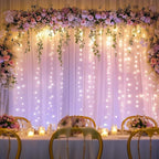Fomcet Lavender Tulle Backdrop Curtains with Lights String 10FT X 10FT Sheer Curtain with Lights Tulle Curtains Backdrop for Wedding Birthday Party Photo Shoot (2 Panels 5x10FT)