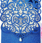 Hosmsua 50pcs Personalized Wedding Invitation Kit 5.12 x 7.3 Inch Royal Blue Laser Cut Flora Rehearsal Wedding Invitations with Envelopes for Quinceañera Bridal Shower Invite