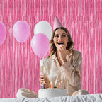 4 Pack Birthday Decorations, 3.28 FT x 7.05 FT Pink Backdrop, Metallic Happy Birthday Backdrop Fringe Curtains Party Streamer, Bachelorette Party Decorations Princes Birthday Party Decor