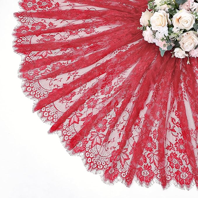 LuoluoHouse Christmas Lace Tablecloth 6pcs Rose Floral Table Fabric 60x120 Inch for Rustic Theme Party Wedding Decoration Rectangle Overlay Long Embroidered Reception Table Cloth Decor