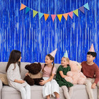 2 PCS Tinsel Backdrop, 3.28 FT x 7.05 FT Dark Blue Backdrop Curtains, Metallic Passover Fringe Curtains Party Streamer, Navy Blue Party Decorations Photo Props