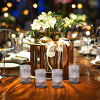 Serene Spaces Living Set of 4 Short Smoke Grey Ribbed Glass Votive Holder, Perfect for Weddings and Home Décor, Measures 3.75" Tall and 2.25" Diameter