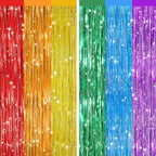 2Pack Rainbow Foil Fringe Curtains Backdrop Decorations, Rainbow Metallic Tinsel Foil Streamers Curtain Photo Booth Background for Birthday Wedding Engagement Bridal Shower Unicorn Party Decorations