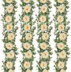 Dolicer 4Pcs 26Ft Artificial Eucalyptus Garlands with Flowers, Faux Floral Greenery Garlands Fake Flowers Vines for Wedding Centerpieces Arch Party Ceremony Backdrop Decor (Champagne)