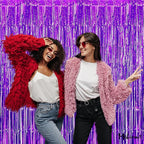 4 Pack Purple Fringe Curtain Backdrop, 3.2Ft x 6.6Ft Metallic Tinsel Foil Fringe Streamers Curtains Background for Photo Booth Birthday Wedding Baby Shower Party Thanksgiving Christmas Decorations