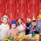 4 Pack Red Backdrop, 3.28 FT x 7.05 FT Party Streamer, Metallic Birthday Tinsel Backdrop Foil Fringe Curtains, Door Streamer for Red Party Decorations Casino Decor Photo Booth Props