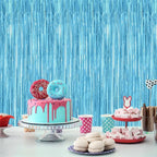 2 Pack Backdrop Curtains, 3.28 Feet x 7.05 Feet Sky Blue Tinsel Backdrop, Metallic Fringe Curtains Foil Tinsel Party Streamer, Winter Backdrop Happy Birthday Party Supplies