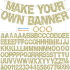 BEISHIDA 116 PCS A-Z Glitter Champagne DIY Letter Banner Kit Make Your Own Banner，Including 111 Letters and Numbers 3 Rope and 2 Threading Device,Customized for Birthday Graduation Wedding Party Decor