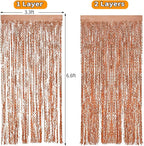 4 Pack Rose Gold Backdrop Birthday Decorations - 3.3x6.6ft Wavy Tinsel Foil Backdrop Party Streamer Party Supplies Background | Tinsel Curtain Backdrop for Parties