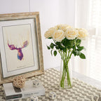 Artificial Rose 10pcs Open Flower Bouquet Faux Rose Stems for Wedding Arrangement, Bridal Bouquet, Centerpiece, Fake Faux Silk Flowers (Ivory)