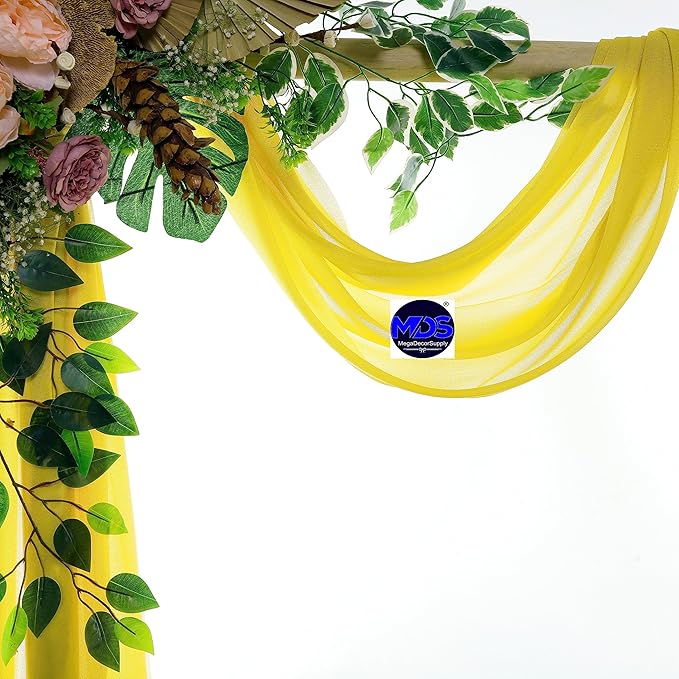 MDS Halloween Chiffon Draping Fabric - 2 Panel, 30" Wide x 20ft Long - Sheer Spooky Arbor & Canopy Drapery for Haunted House Backdrops, Party Ceilings, DIY Costumes & Themed Events - Yellow