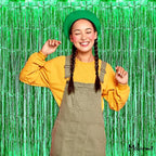 4 Pack Green Fringe Curtain Backdrop, 3.2Ft x 6.6Ft Metallic Tinsel Foil Fringe Streamers Background for Photo Booth Birthday Wedding Baby Shower Carnival Easter Mother’s Day Party Decorations