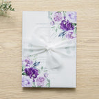 PONATIA 50 PCS Purple Vellum Jackets for 5x7 Invitation Cards- 135GSM Lilac Floral Printed Vellum Sleeves, Quinceanera Wedding Invitation Cards Wraps, Transparent Christmas Gift Cards Jackets