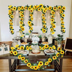 Uieke 3 Pack Artificial Sunflower Garland, 7.5ft/Strand Silk Sunflowers Hanging Vines Flowers with Green Leaves for Room Kitchen Garden Birthday Wedding Baby Shower Party Table Decor Large
