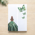 PONATIA 50 PCS Vellum Jackets for 5x7 Invitations - Vellum Paper 5x7 Jackets - 135GSM Emeral Green Girl - Butterfly Quinceanera Invitations Wraps (Emerald Green Girl)