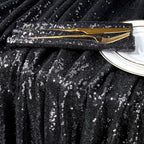 QueenDream Seamless Sequin Tablecloth 90x132 Inch Black Rectangular Tablecloth for Christmas Wedding Birthday Halloween