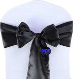 MDS Pack of 125 PCS Satin Chair Sashes Charmeuse Sateen Dining Chair Bows Ribbon Ties Back Sash for Wedding Party Birthday Home Hotel Restaurant Banquet Decoration (7 x 108 Inch, Black)