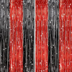2 Pack Black and Red Foil Fringe Curtains Party Decorations, Tinsel Curtain Backdrop Streamers for Birthday Graduation Fiesta Stranger Theme Halloween Christmas Party Decors Supplies Door Streamers