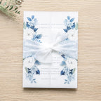 PONATIA 50PCS Vellum Jackets for 5x7 Invitation Cards- 135GSM Dusty Blue Flowers Sleeves, Vellum Paper 5x7 Jackets - Wedding Invitations Wraps - Transparent Card