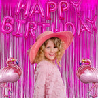 Hot Pink Party Streamers Backdrop - GREATRIL Shiny Fuchsia Tinsel Foil Fringe Curtain for Birthdays/Flamingo/Bachelorette/Galentine/Breast Cancer Awareness Decorations - 3.2ft X 8.2ft - 2 Packs