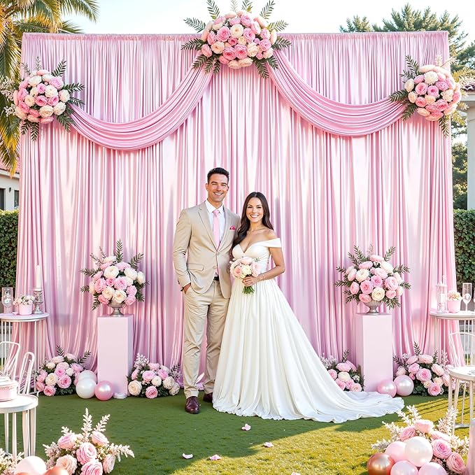Pink Glitter Backdrop Curtain for Parties Wedding,10Ft x 10Ft Satin Shimmer Photo Backdrop,Non-Wrinkle Sparkle Drapes for Backdrop,Back Drop for Photography, Birthdays,Weddings,Prom