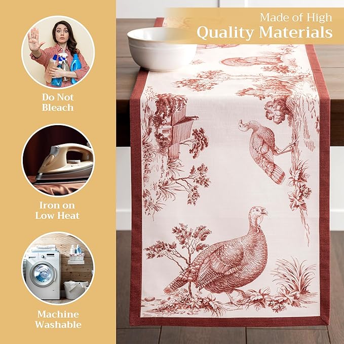 Maison d' Hermine Table Runner 100% Cotton Single Layer Table Runners 60 inches Long for Thanksgiving Christmas Decorations Home Kitchen Dining Party Wedding (Holy Jouy - Brown, 14.5" x 60")